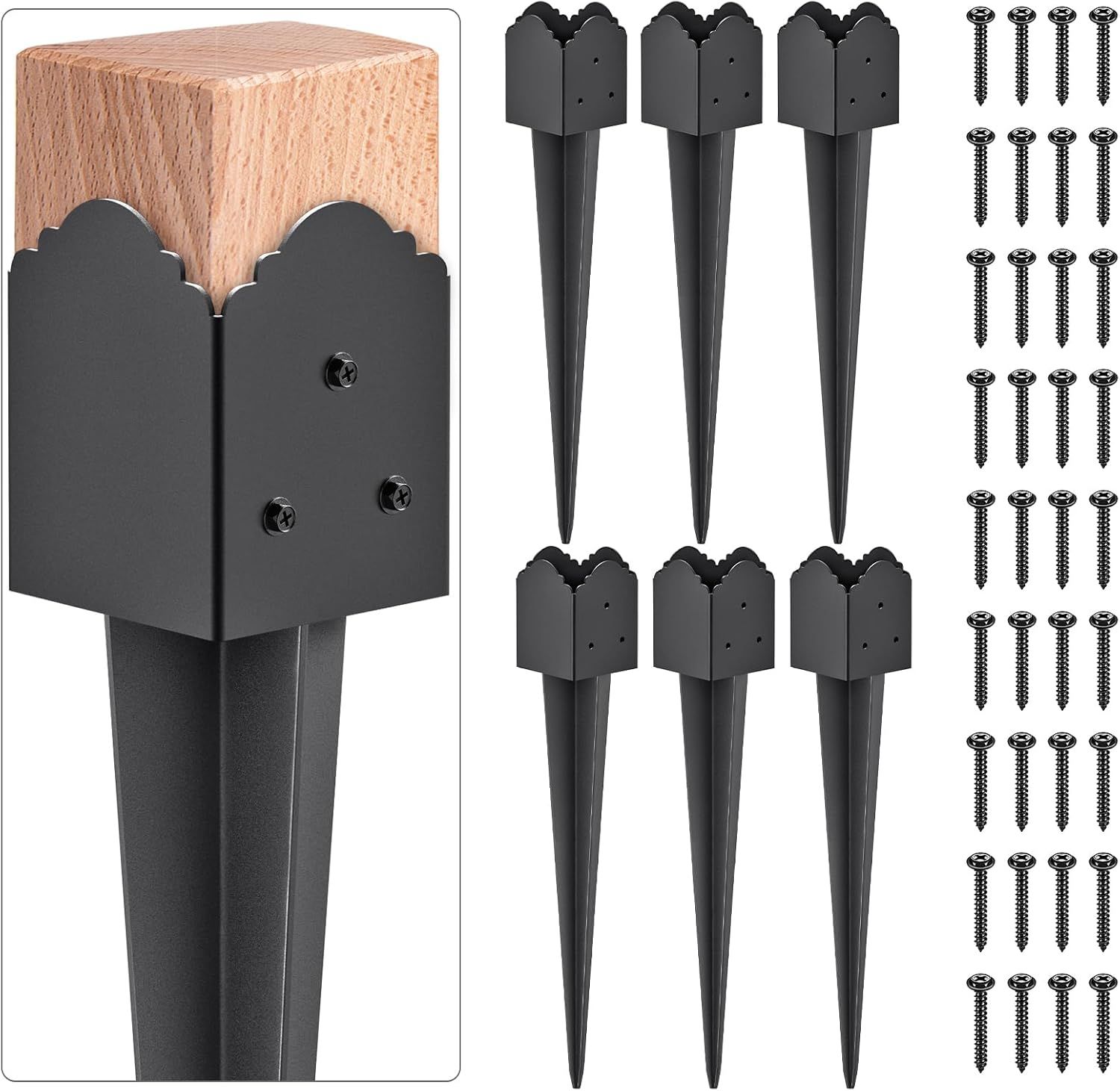 Amazon.com : Insaga 6Pcs Fence Post Anchor Metal Ground Spike, Black ... throughout 18" Steel Ground Spike For Use With 4X4 Post