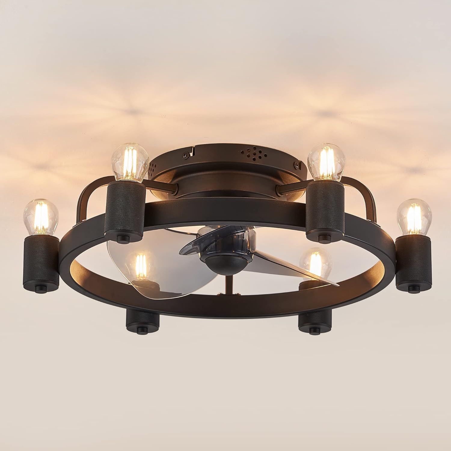 Amazon.com: Lediary Low Profile Ceiling Fans With Lights Black, Flush Mount Ceiling Fan With ... throughout 48 In. Black Industrial Flush Mounted Ceiling Fan With Remote Control, 5 Blades