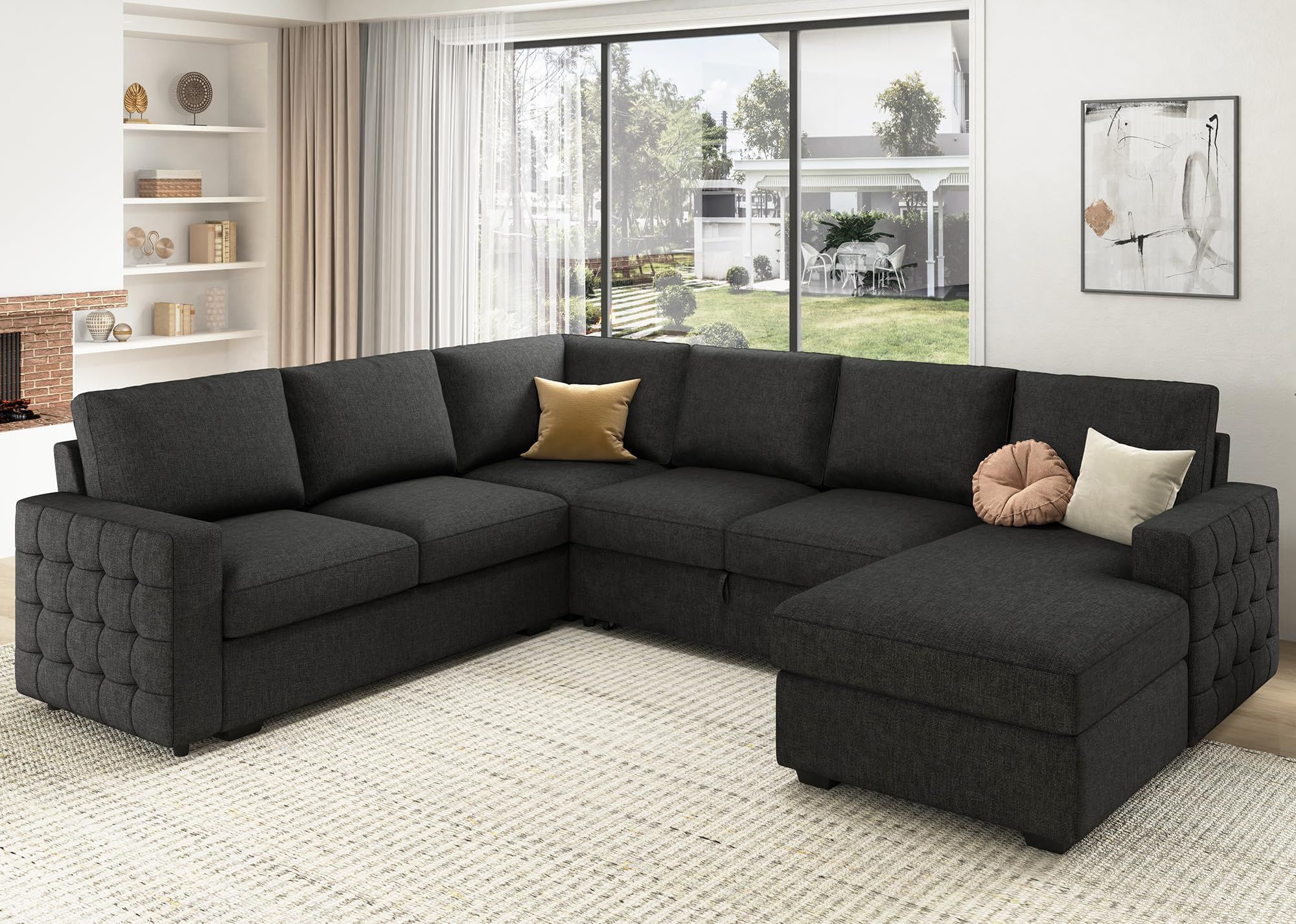 Amazon.com: Lilola Home Jocelyn Contemporary Dark Gray Woven 7Pc ... for Cooper Stone Gray Woven 7Pc Reversible L-Shape Sectional Sofa, Ottoman, 89133-2B