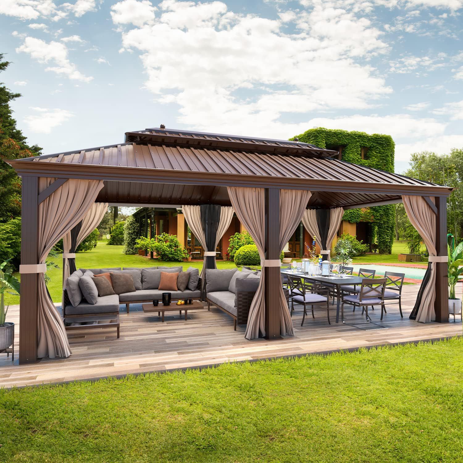 Amazon.com : Mellcom 12' X 20' Hardtop Gazebo,Galvanized Steel Metal ... within Choosing the Right Hardtop Aluminum Patio Gazebo for Your Outdoor Space