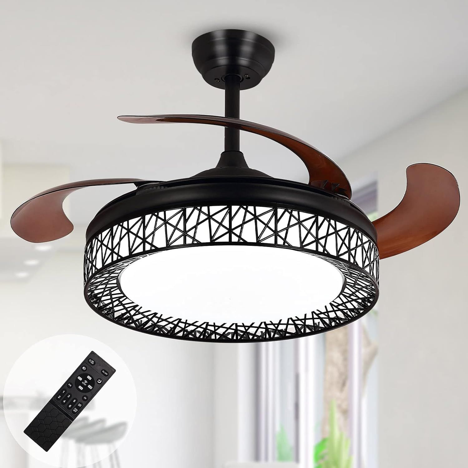 Amazon.com: Ohniyou 42'' Retractable Ceiling Fans Indoor With Light And ... in Beyond Cooling An In-Depth Look at Indoor Farmhouse Ceiling Fans