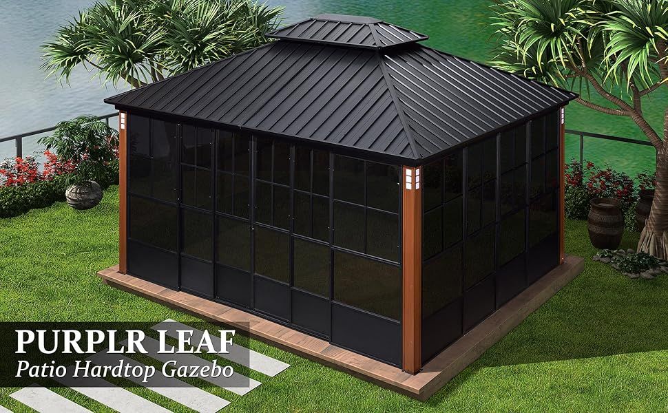 Amazon.com: Purple Leaf 12' X 14' Patio Hardtop Gazebo Double ... inside 12X14 Hardtop Double-Roofed Aluminum Patio Gazebo