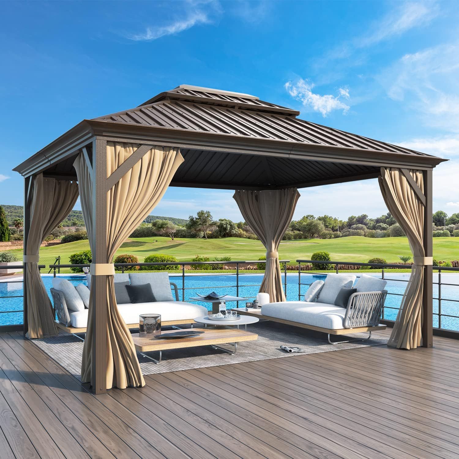 Amazon.com : Richryce 12 X 14 Ft Hardtop Gazebo, Galvanized Steel ... pertaining to 12X14 Hardtop Double-Roofed Aluminum Patio Gazebo