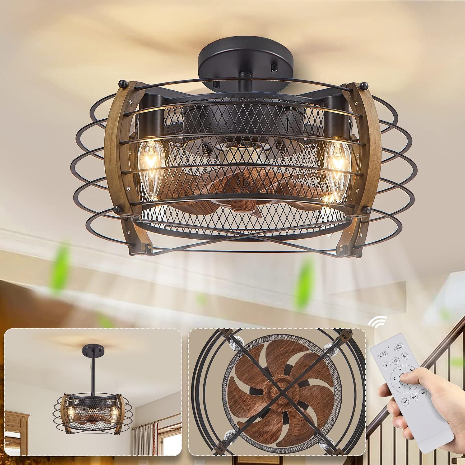 Amazon.com: Sadenicel Farmhouse 17 Inch Caged Ceiling Fan With Lights ... with regard to Farmhouse Style Ceiling Fans Choosing the Right One for Your Home