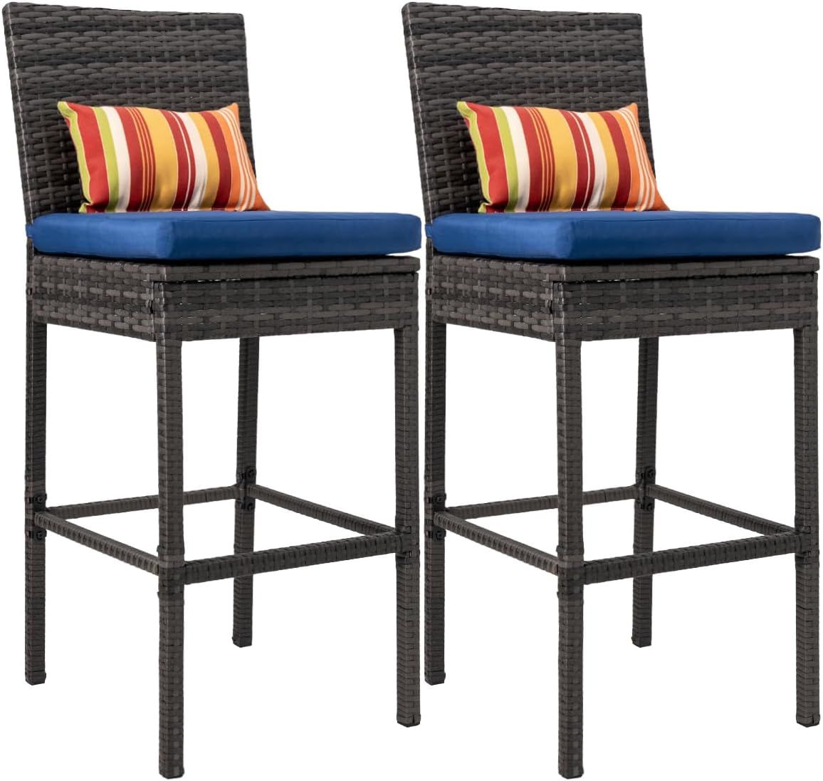 Amazon.com: Sundale Outdoor Bar Stools Set Of 2, 2 Piece Woven Wicker ... intended for Set Of 2 Outdoor Bar Stoolst Patio Bar Chair,Patio Furniture Set, Earth