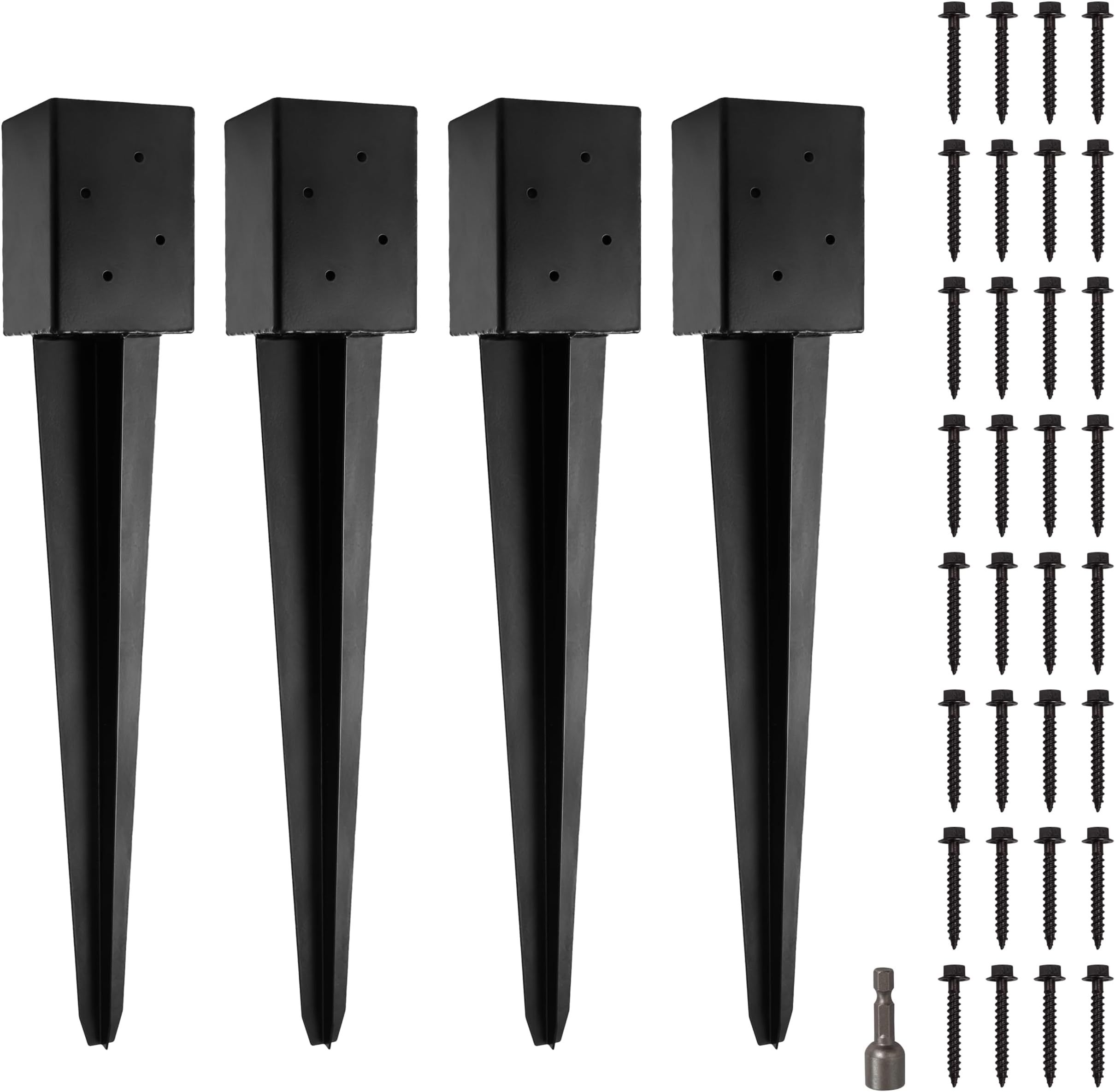 Amazon.com : Tiyneayle 6 Pack 4X4 Fence Post Anchor Ground Spike ... regarding 18" Steel Ground Spike For Use With 4X4 Post