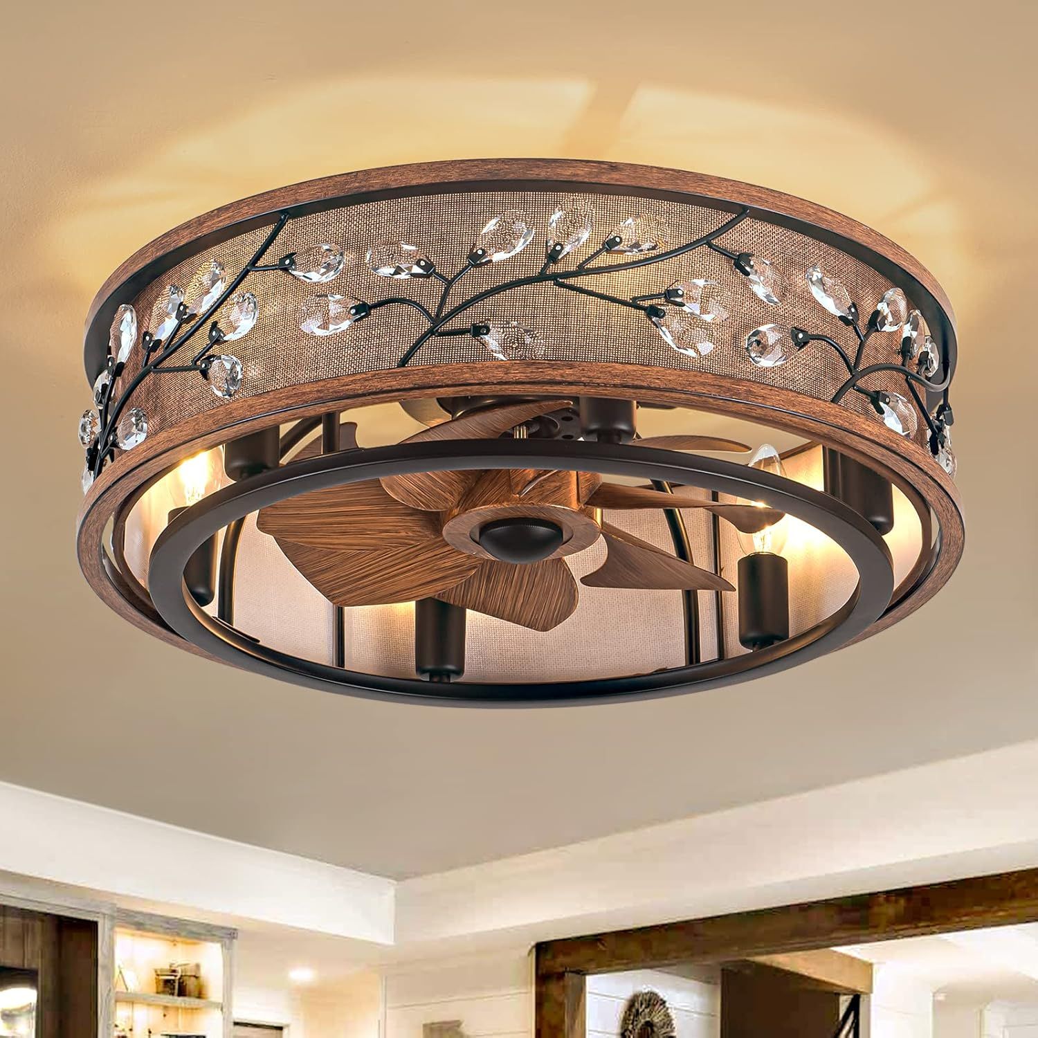 Amazon.com: Wwm Low Profile Farmhouse Ceiling Fan With Light,20 ... inside 19.5 In Indoor Farmhouse Flush Mount Led Ceiling Fan With Remote Control