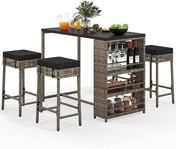 Amazon.com: Yitahome 5 Piece Patio Bar Set, Outdoor High Top Table And ... within Vidaxl Patio Bar Set Outdoor Hightop Table And Chair 3 Piece Solid Wood Acacia