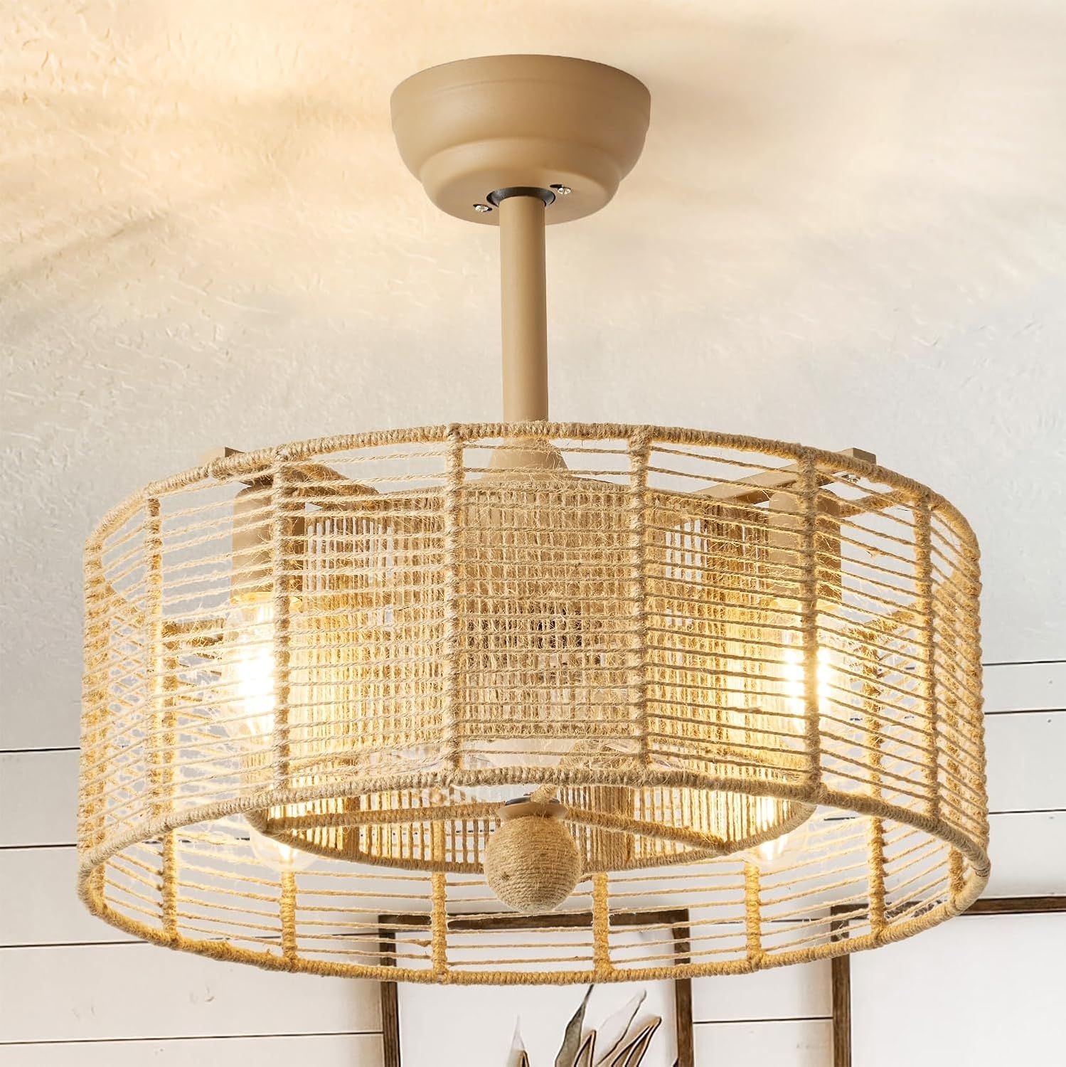 Amazon.com: Zheshirui Boho Caged Ceiling Fans With Lights, 20 Inch ... throughout 24-Inch Farmhouse Rattan Caged Fandelier Ceiling Fan With Remote, Orb