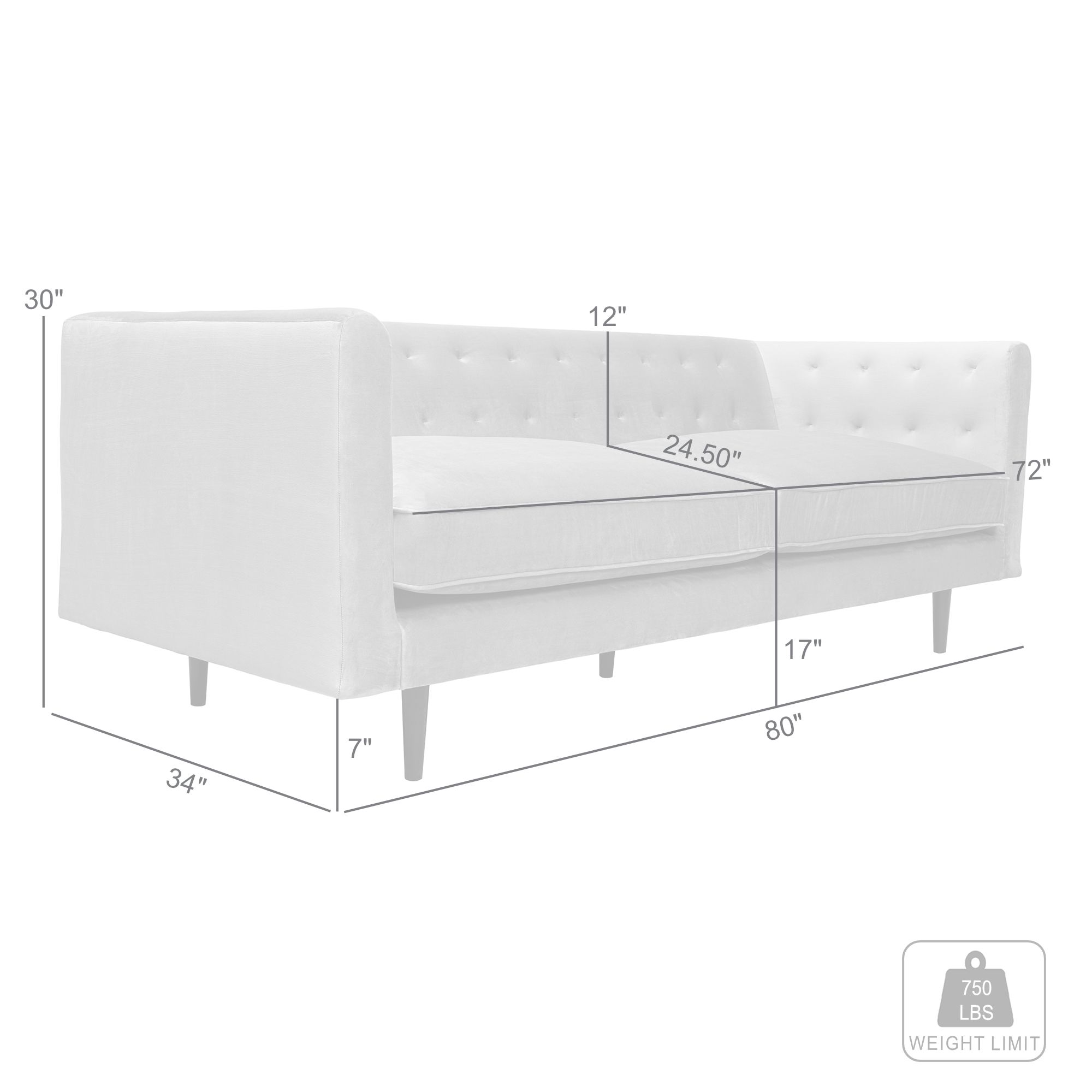 Annabelle 80&quot; Fabric Sofa With Black Wood Legs - Armen Living within Annabelle 80&quot; Fossil Gray Velvet Sofa With Black Wood Legs