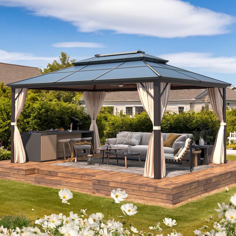 Arlmont & Co. Khamir 12 Ft. W X 16 Ft. D Aluminum Patio Gazebo ... regarding 12 Ft. W X 16 Ft. D Metal Patio Gazebo