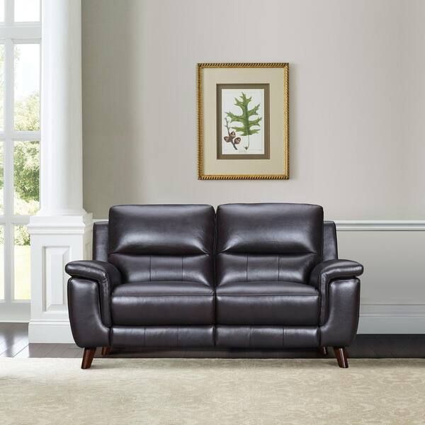 Armen Living Lizette 65 In. Brown Leather 2-Seater Recliner Loveseat ... in Lizette 65" Brown Leather Power Recliner Loveseat With Usb, 78 Inches