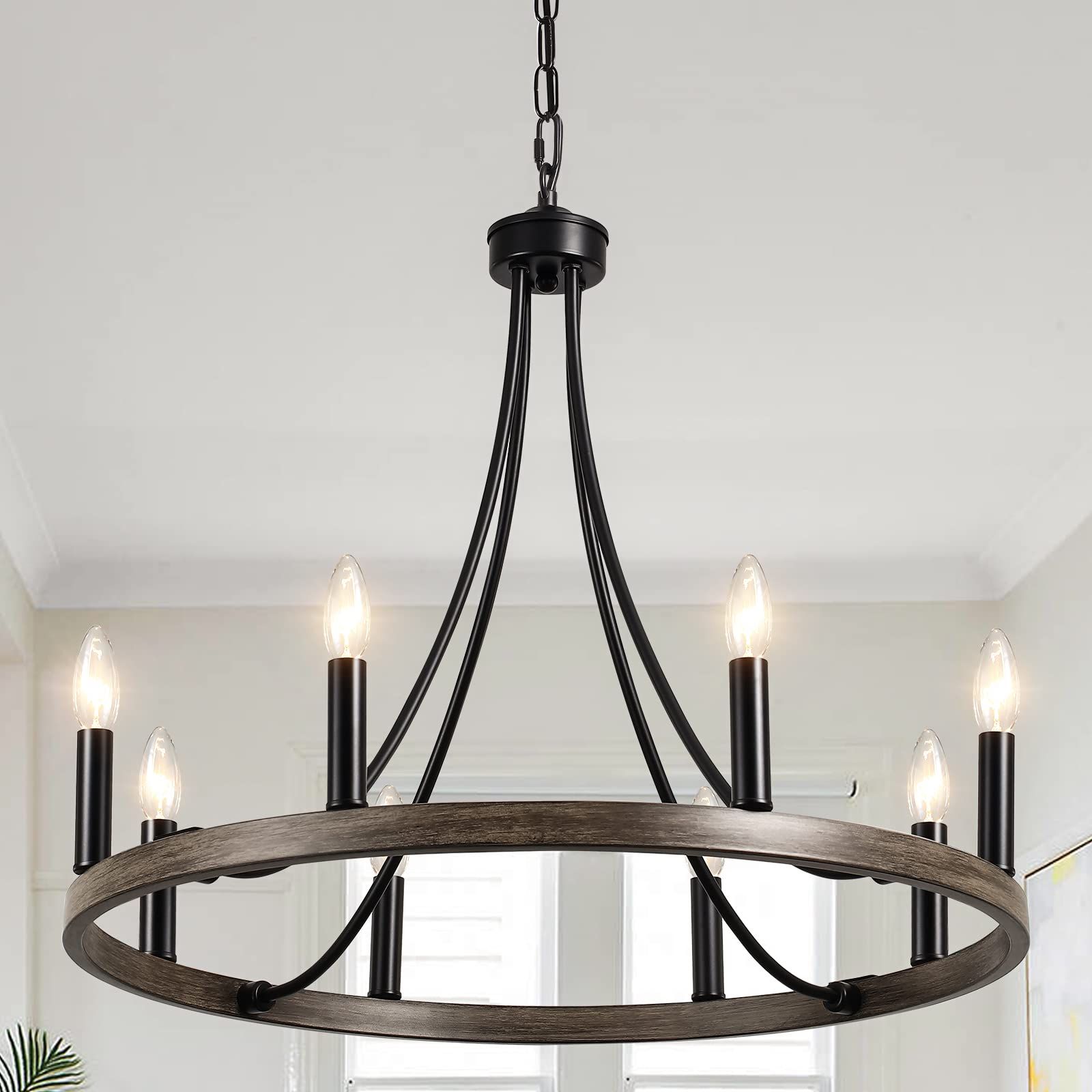 Auction Detail for Wagon Wheel 8-Light Outdoor Round Chandelier In English Bronze Clear Cylinder