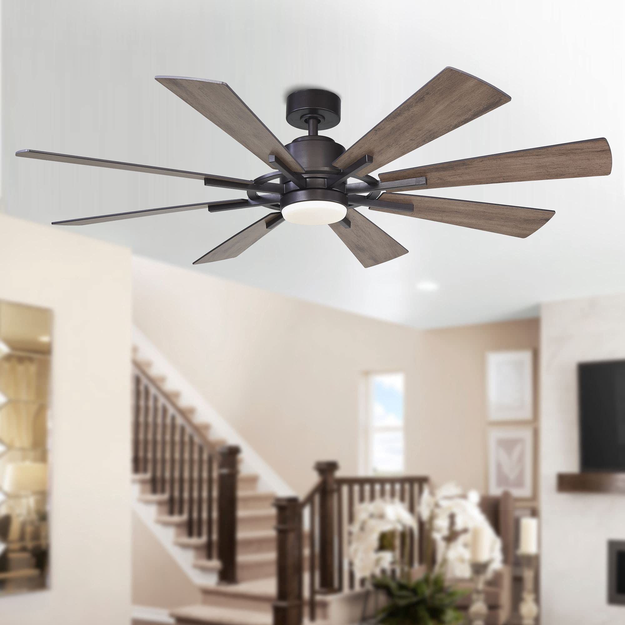 Auction Detail in 60 In. Indoor/Outdoor Windmill 8-Blade Gold Ceiling Fan With Remote And Dc Motor