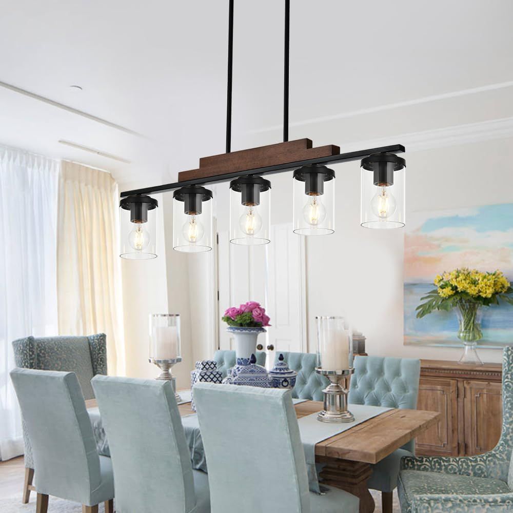 Auction Detail in Quorum Odeon 5-Light Wet Linear Chandelier, Matte Black/Clear, 71-5-59