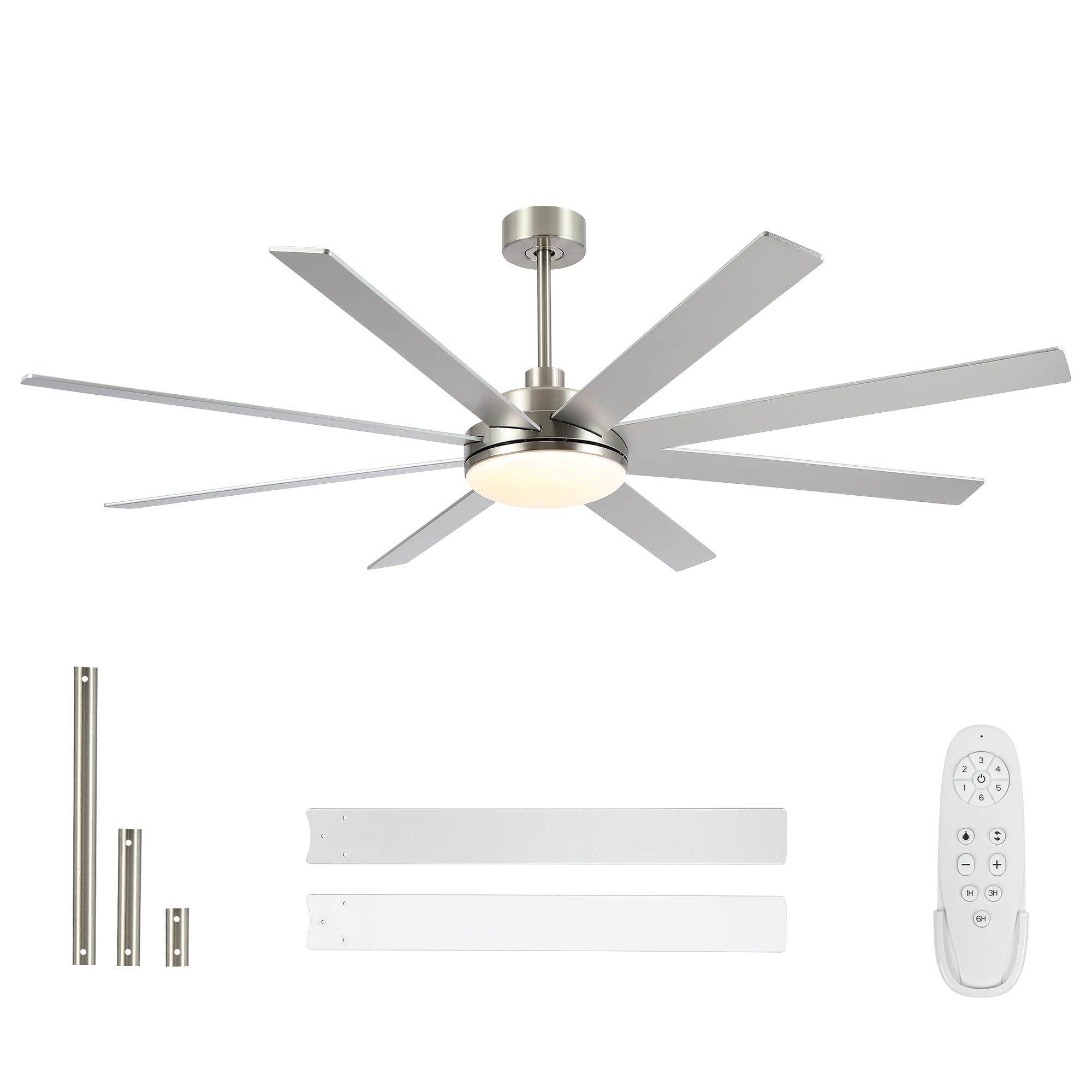 Auction Detail regarding 72-Inch Nickle Contemporary Ceiling Fan With Led And Remote