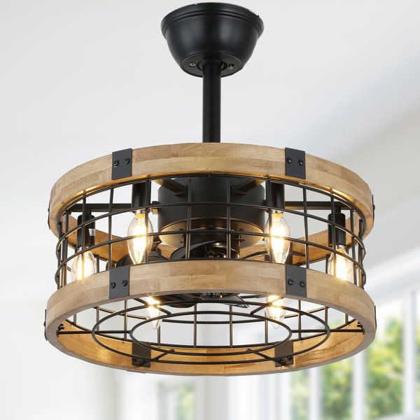 August Grove® 18 Inch Caged Ceiling Fan With Remote Control, Rustic ... within 31 In Oil Rubbed Bronze Bladeless Fandelier Ceiling Fan With Remote Control