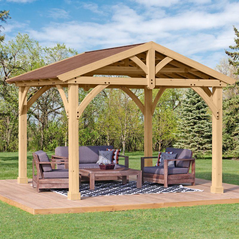 Avery Pavilion 10 Ft. W X 12 Ft. D Solid Wood Patio Gazebo | Gazebo ... throughout Understanding the Design and Benefits of a 12Ft x 10Ft Cedar Gazebo