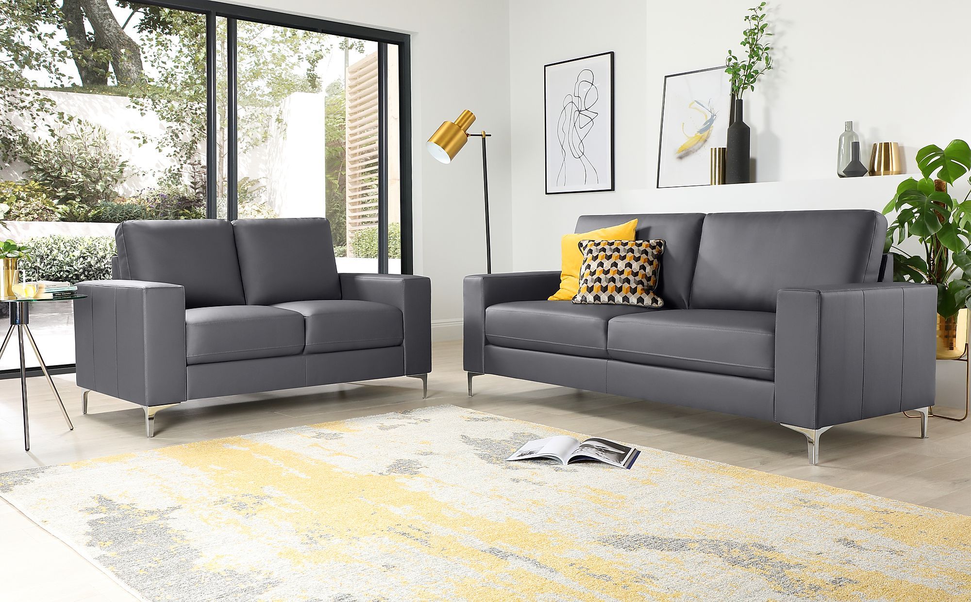 Baltimore Grey Leather 3+2 Seater Sofa Set | Furniture Choice in Luxify Collection Sofa Set, 2 Single Seaters, And 3 Seater In Grey