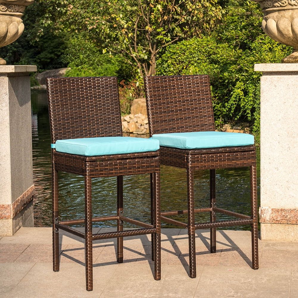 Bar Stools 30'' Bar Height Outdoor Modern Seat With Blue Cushions, Set ... for Patio Furniture Sets Demystified What to Look for in a Quality Investment