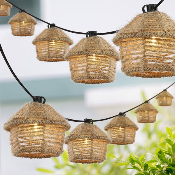 Bayou Breeze Binnur 10-Light Indoor/Outdoor 10 Ft. Mid-Century Vintage ... for 10-Light Indoor/Outdoor 10' Rustic G40 Metal Cage Shade String Lights, Black
