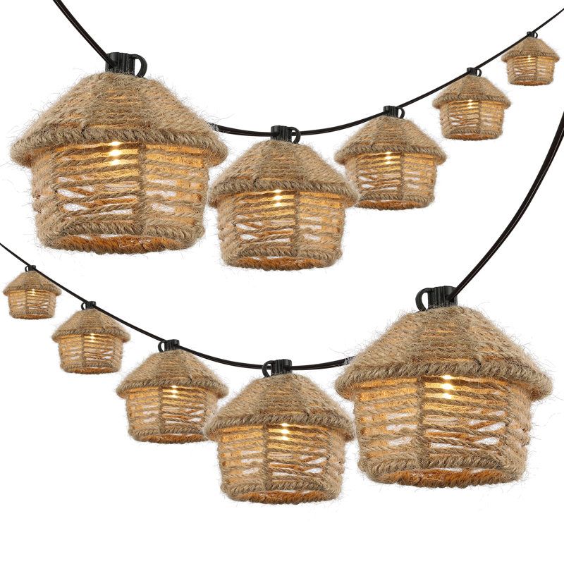 Bayou Breeze Binnur 10-Light Indoor/Outdoor 10 Ft. Mid-Century Vintage ... in 10-Light Indoor/Outdoor 10' Rustic G40 Metal Cage Shade String Lights, Black