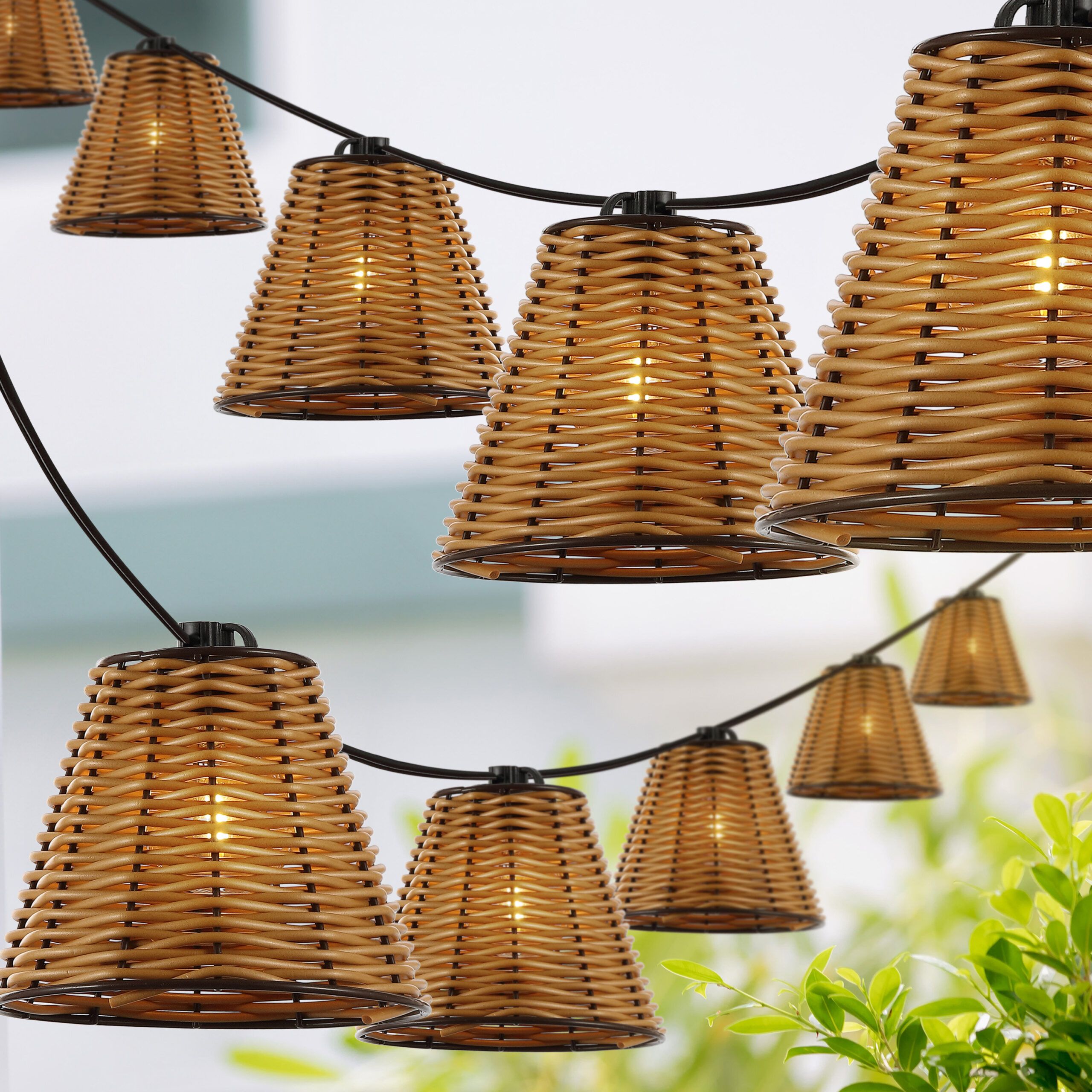 Bayou Breeze Birnir 10-Light Indoor/Outdoor 10 Ft. Classic Cottage ... throughout 10-Light Indoor/Outdoor 10' Rustic G40 Metal Cage Shade String Lights, Black