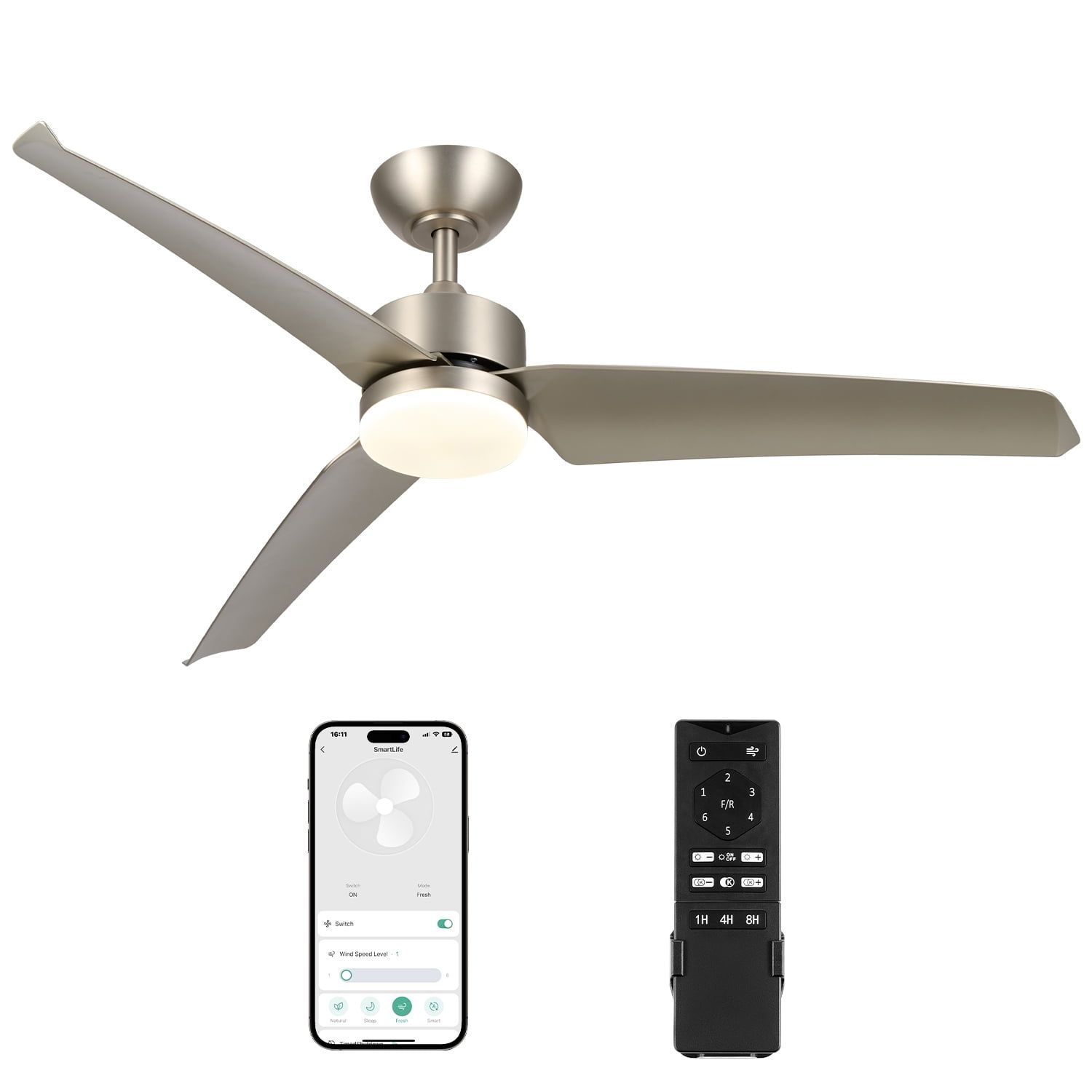 Bestco Smart Ceiling Fan With Light And Remote 52" Semi Flush Ceiling Fan, Nickel - Walmart.com throughout 52 In Black Crystal Smart Ceiling Fan With Remote, App Control, Voice Control
