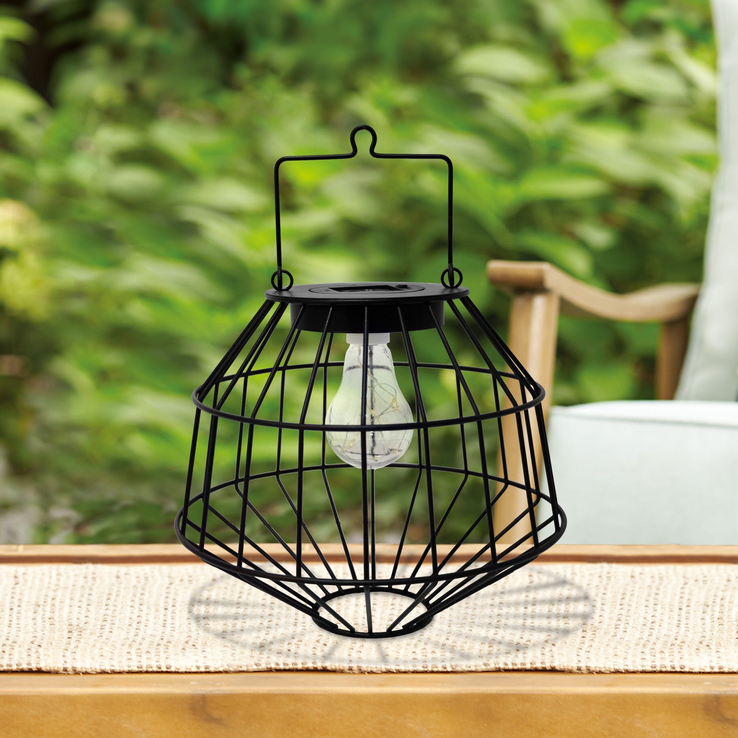 Better Homes & Gardens Outdoor Solar 8.9Inh Black Metal Cage Led ... inside 6' Solar Patio Lights, Black Wire Frames, Round/Oval