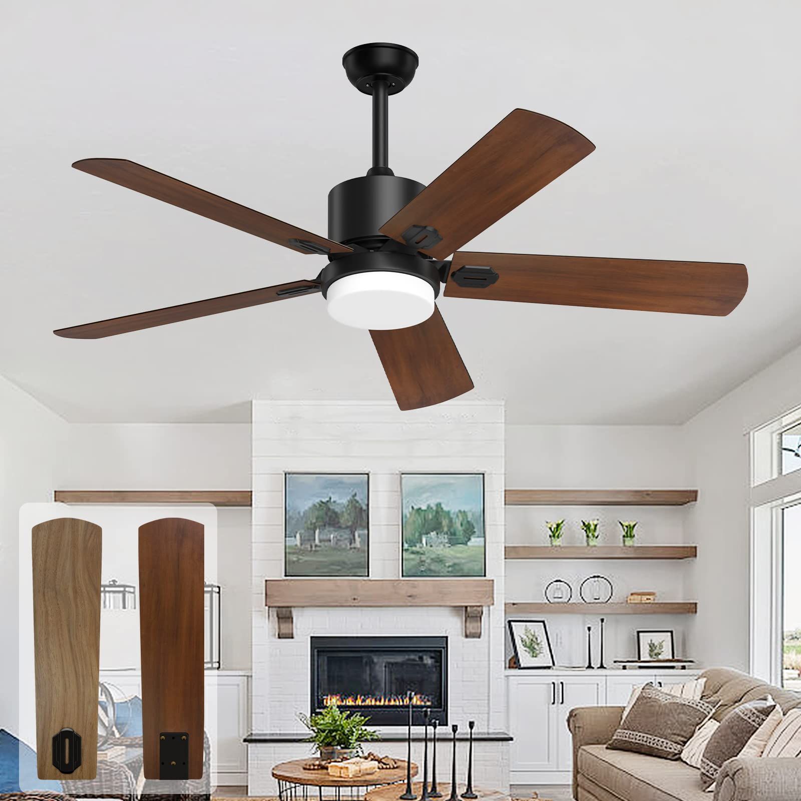 Biukis Ceiling Fans With Lights And Remote, 52 Inch Modern Ceiling Fan ... throughout 52 In Modern Crystal Ceiling Fan With Remote Control,Reversible Motor, Matte Black