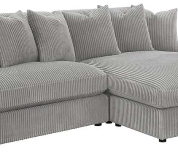 Blaine Reversible Fog Grey Velvet Sectional - Kfrooms pertaining to Coaster Blaine Modern Velvet Upholstered Reversible Sectional Sofa In Sand