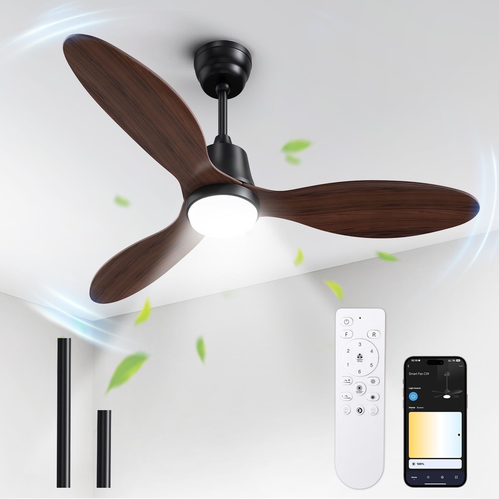 Blitzwill Ceiling Fans With Lights And Remote & App Control,52 Inch ... regarding 52-Inch Modern Ceiling Fan With Dimmable Led And Remote Control, Black