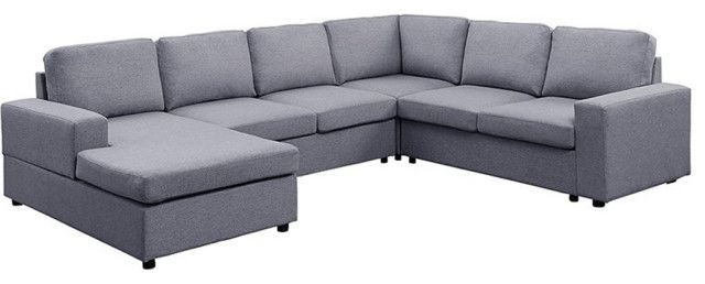 Bowery Hill Contemporary Fabric 6 Seat Reversible Sectional Sofa Chaise ... with regard to Bowery Hill Modern Fabric &amp; Wood Sofa Chaise In Stone Light Gray