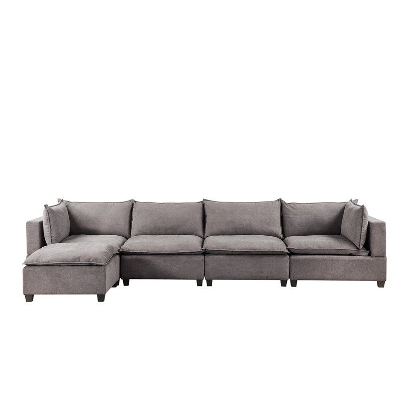 Bowery Hill Fabric 5 Piece Modular Sectional Sofa Chaise In Light Gray ... with Bowery Hill Modern Fabric &amp; Wood Sofa Chaise In Stone Light Gray