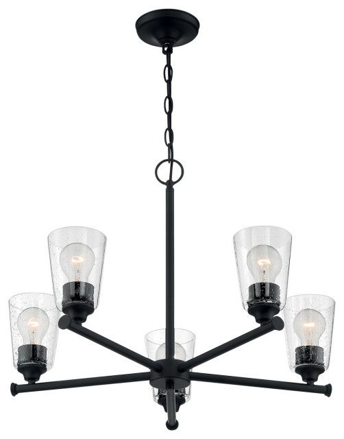 Bransel Five Light Chandelier, Matte Black - Transitional - Chandeliers ... inside Caring for Your Odeon Chandelier Maintenance Tips for Long-Lasting Beauty