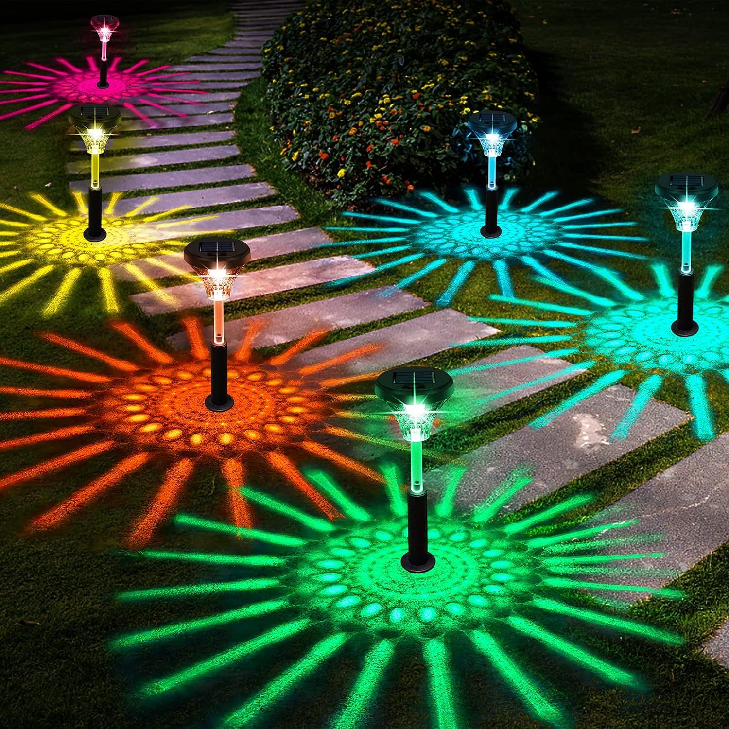 Bright Outdoor Solar Pathway Lights 8 Pack, Color Changing/Warm White ... intended for Solar Powered Multicolor Pathway Lights