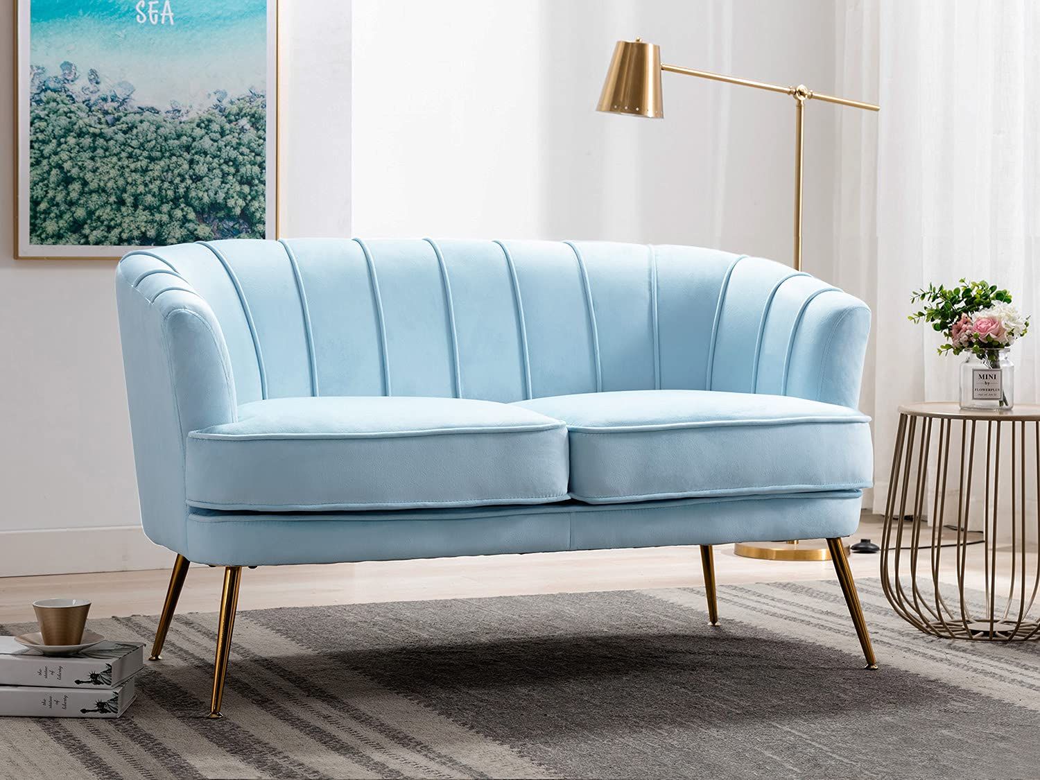 Buy Altrobene Velvet Modern Couch Contemporary Channel Tufted Loveseat ... in Elegant Sofa, Gold Legs & Tufted Velvet Seat With Curved Silhouette, Light Gray