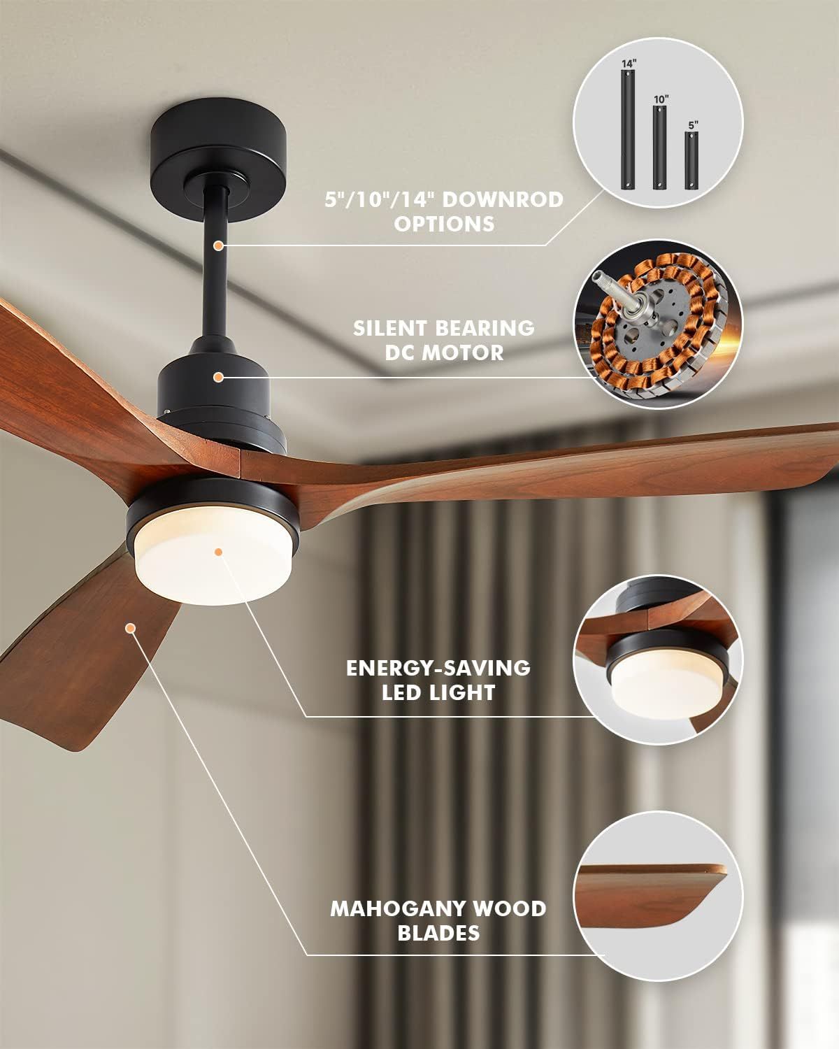Buy Chriari Ceiling Fans With Lights, 60 Wood Ceiling Fan With Remote ... pertaining to The Practical Advantages of a 3-Blade Design in Ceiling Fans