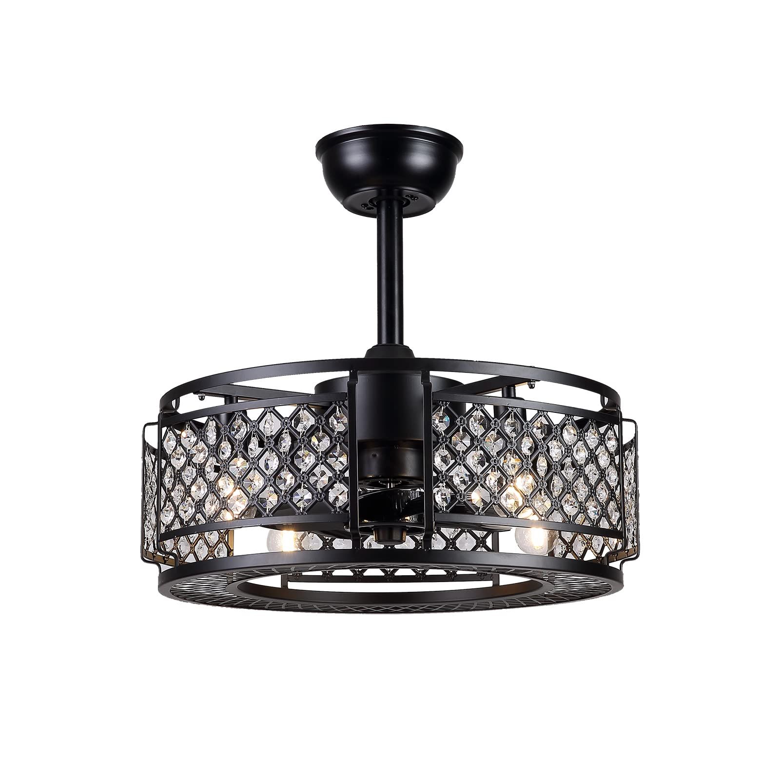 Buy Dannilong Crystal Caged Ceiling Fans With Lights, Black Enclosed ... in 20" Crystal Caged Chandelier Ceiling Fans With Light Kit And Remote Control, Black