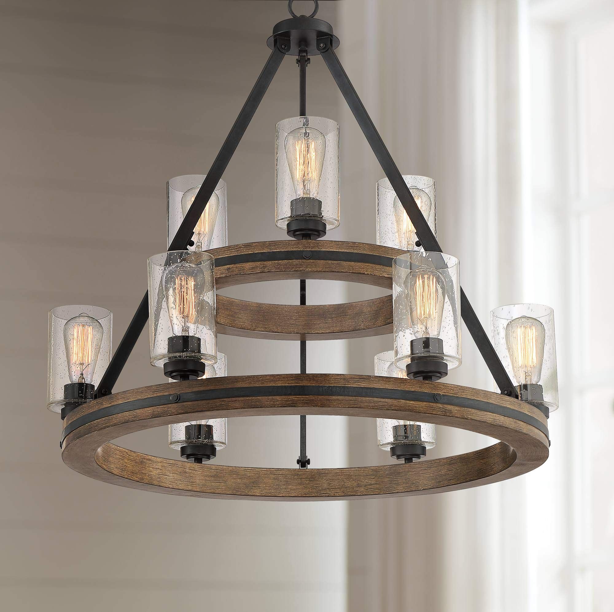 Buy Franklin Iron Works Gorham Gray Large Wagon Wheel Chandelier 32 ... within Weather-Ready Lighting: Durability and Performance in Outdoor Round Chandeliers