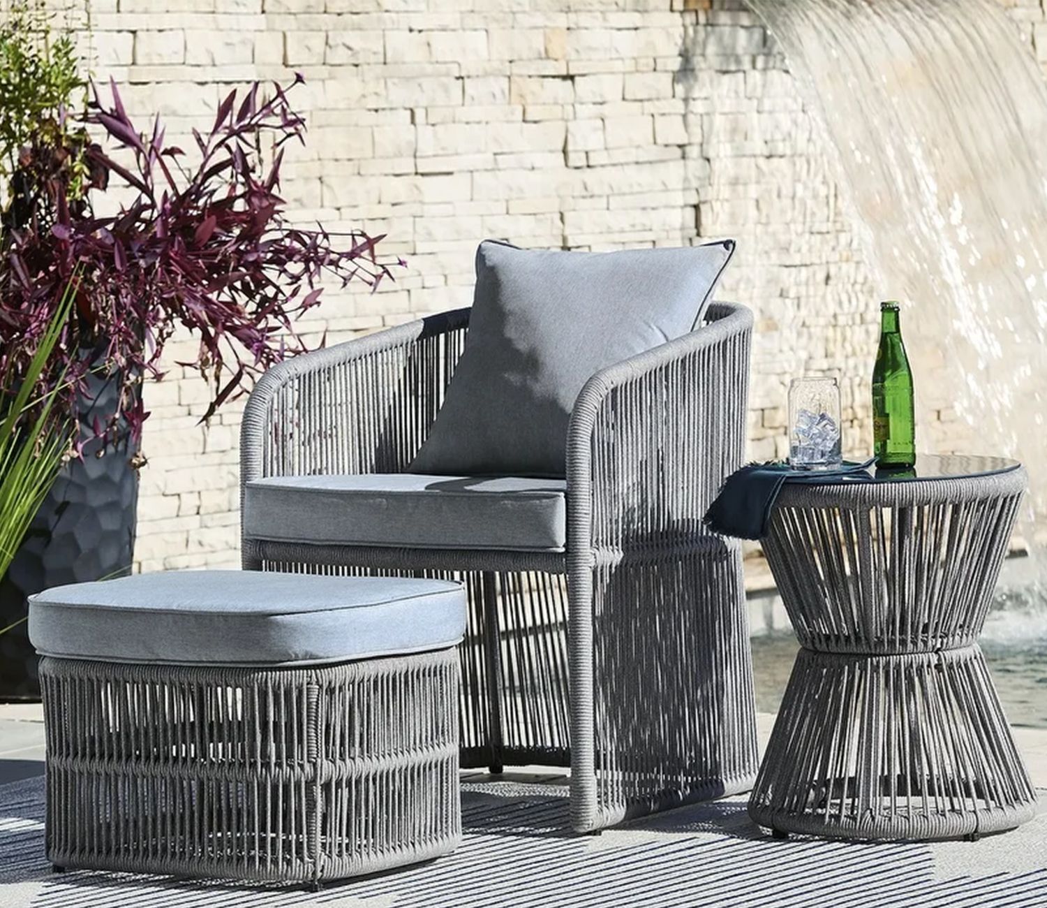 Buy Grey Rope 1 Seater With Table Ottoman And Grey Cushions At 33% Off ... regarding Capri Ottoman/ Gray Rope Grey Rope Frame Ottoman