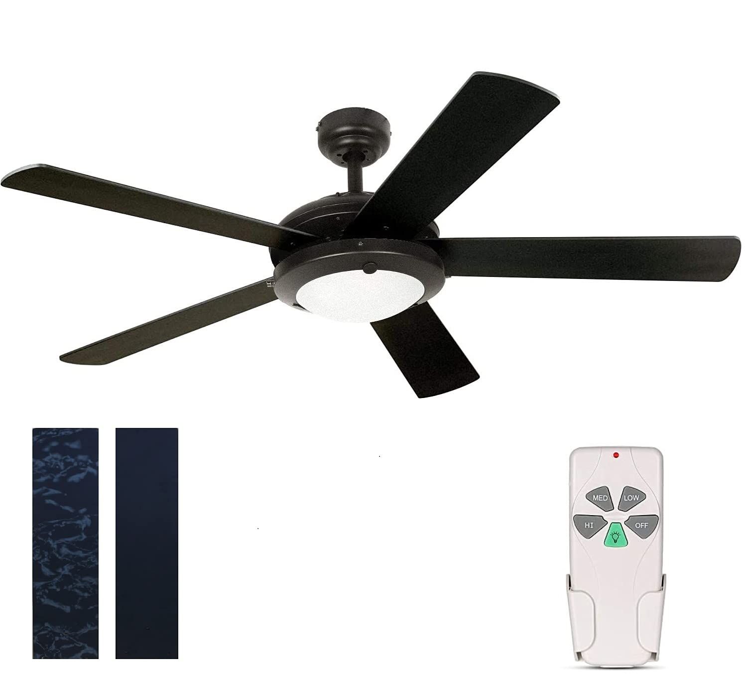 Buy Hyatech 52 Inch Modern Style Indoor Ceiling Fan With Dimmable Light ... in 52 In Modern Crystal Ceiling Fan With Remote Control,Reversible Motor, Matte Black