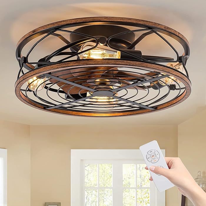 Buy Low Profile Caged Ceiling Fan Industrial Low Profile Ceiling Fan ... regarding Choosing the Right Brown Finish for Your Caged Metal Lampshade Ceiling Fan