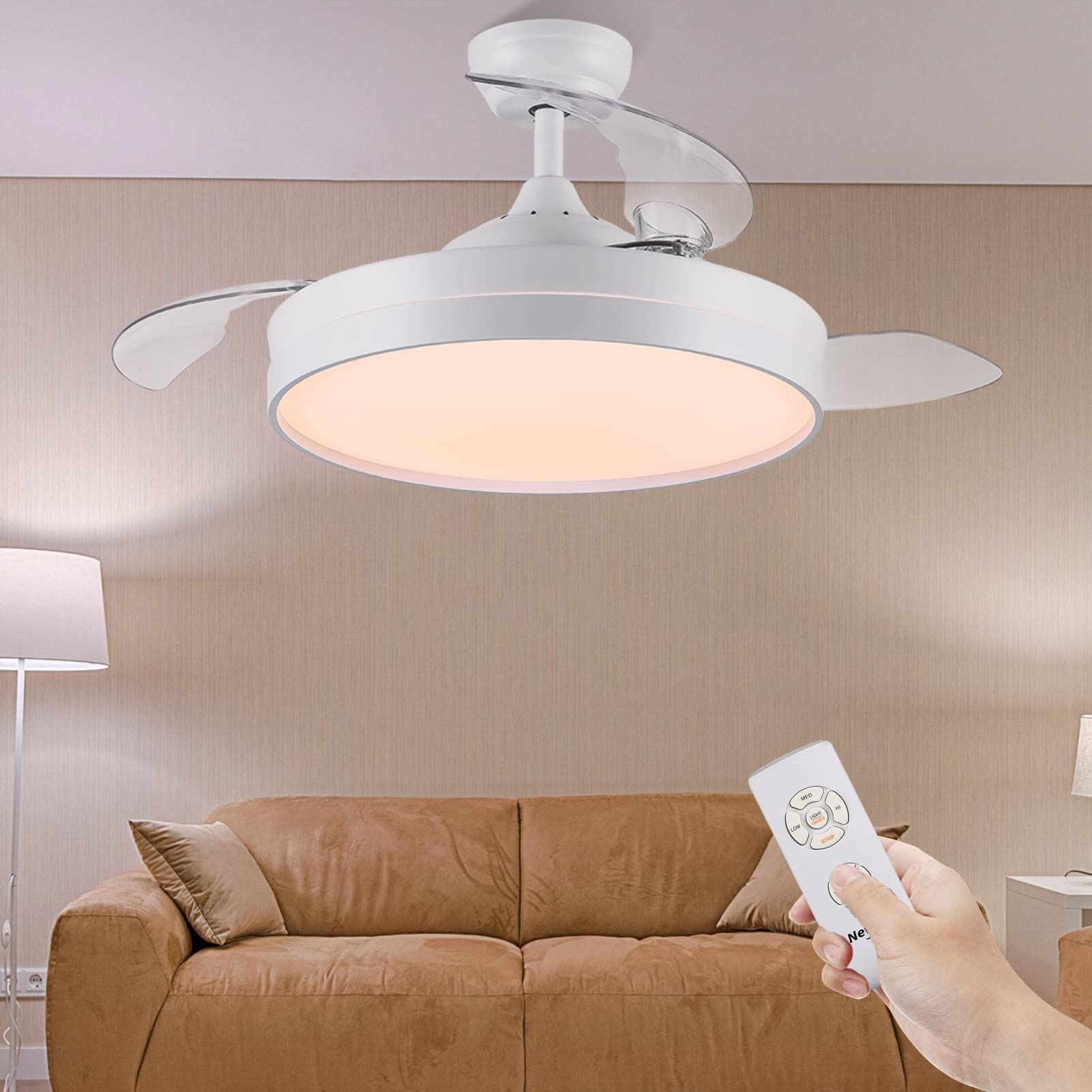 Buy Retractable Ceiling Fan, Newday 42 Inch Bladeless Ceiling Fan With Light And Remote Control ... for 41.73 In Modern Ceiling Fan With Retractable Blades And Remote Control