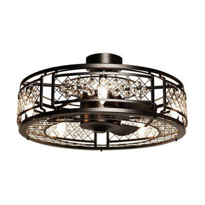 Caged Ceiling Fan, 3 Blade Ceiling Fan, Black Ceiling Fan, Flush Mount ... for 20" Crystal Caged Chandelier Ceiling Fans With Light Kit And Remote Control, Black