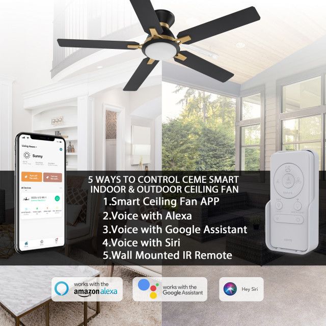 Carro Flush Mount Ceiling Fan With Dim Led Light And Remote Smart 52" 5 ... within Carro Flush Mount Ceiling Fan With Dim Led Light And Remote Smart 52" 5-Blade, Black/Gold