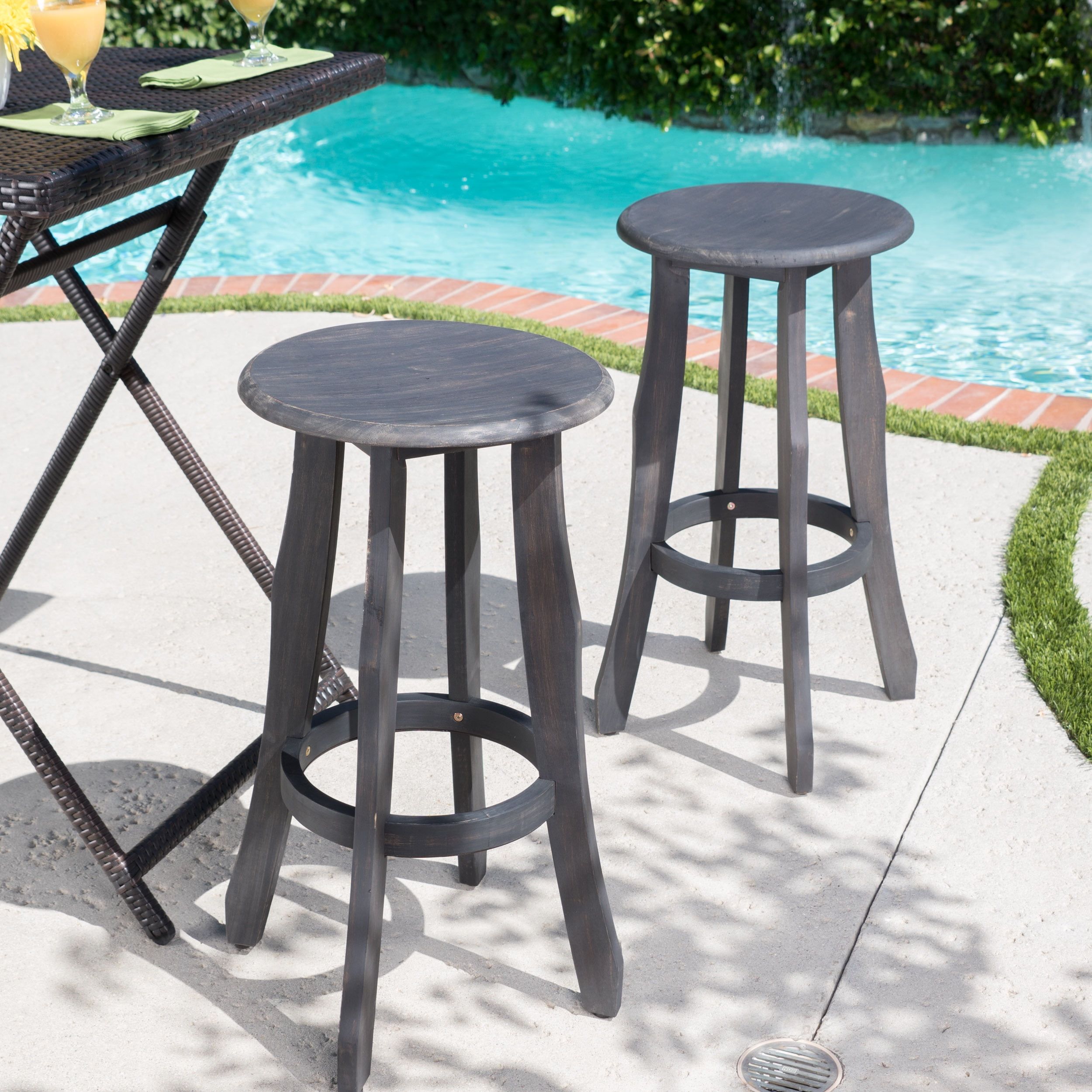 Cascada Outdoor Acacia Wood Barstools, Set Of 2, Dark Grey - Walmart.com intended for Santana Outdoor Acacia Wood Barstools With Outdoor Mesh, Set Of 2