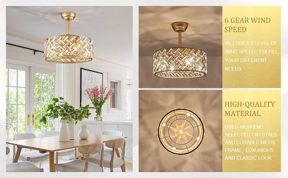 Catiner Gold Crystal Caged Ceiling Fans With Light, 18" Brass Fandelier ... with regard to Style and Functionality The Complete Guide to 22 in Indoor Brass Gold Crystal Caged Ceiling Fan Chandeliers