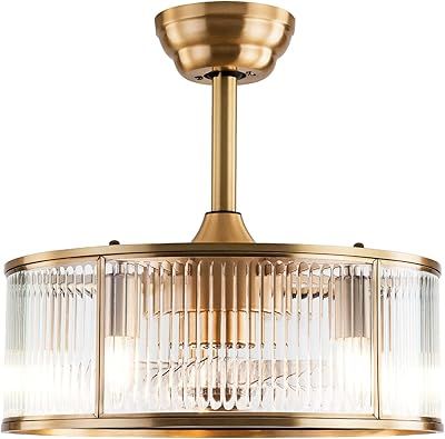 Catiner Gold Crystal Caged Ceiling Fans With Light, 18" Brass Fandelier ... within Style and Functionality The Complete Guide to 22 in Indoor Brass Gold Crystal Caged Ceiling Fan Chandeliers