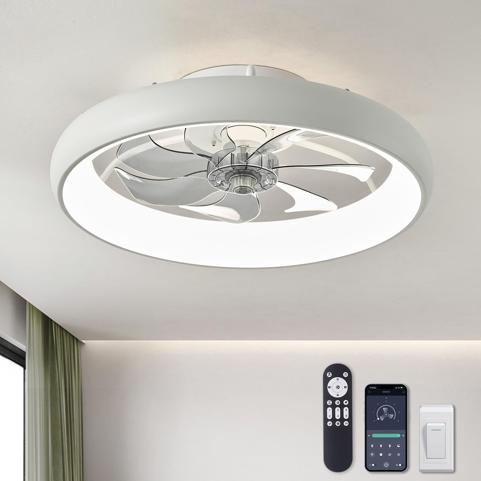 Ceiling Fans With Lights And Remote, 20'' Low Profile Flush Mount ... pertaining to Small Space Solutions How This Flush Mount Fan Enhances Any Room